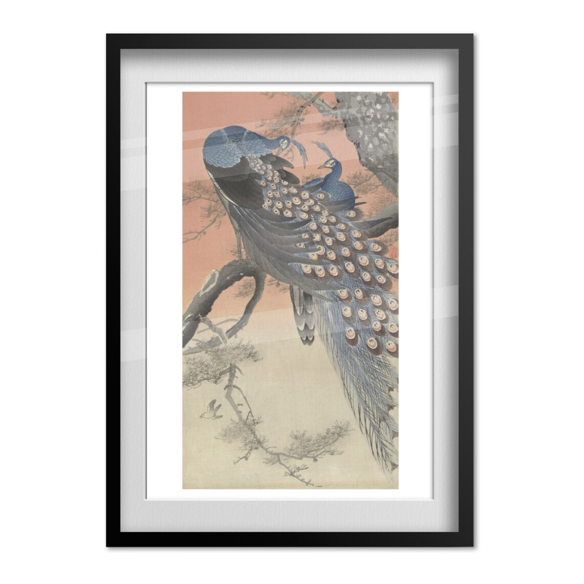 Two Peacocks on Pine Branch Japanese Woodblock Bird Nature Poster - Image 4