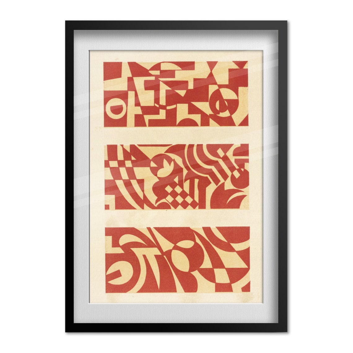 Art Deco Geometric Pattern Panels Vintage Red Cream Abstract Poster - Image 4
