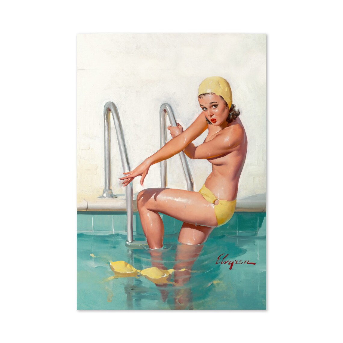 1965 Gil Elvgren Pinup Girl Swimming Poster Print