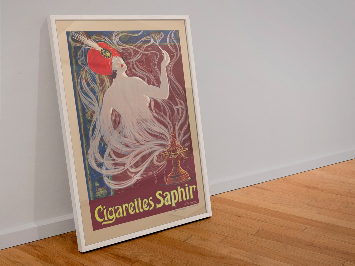 Cigarettes Saphir French Art Nouveau Smoke Woman Vintage Poster - Image 4