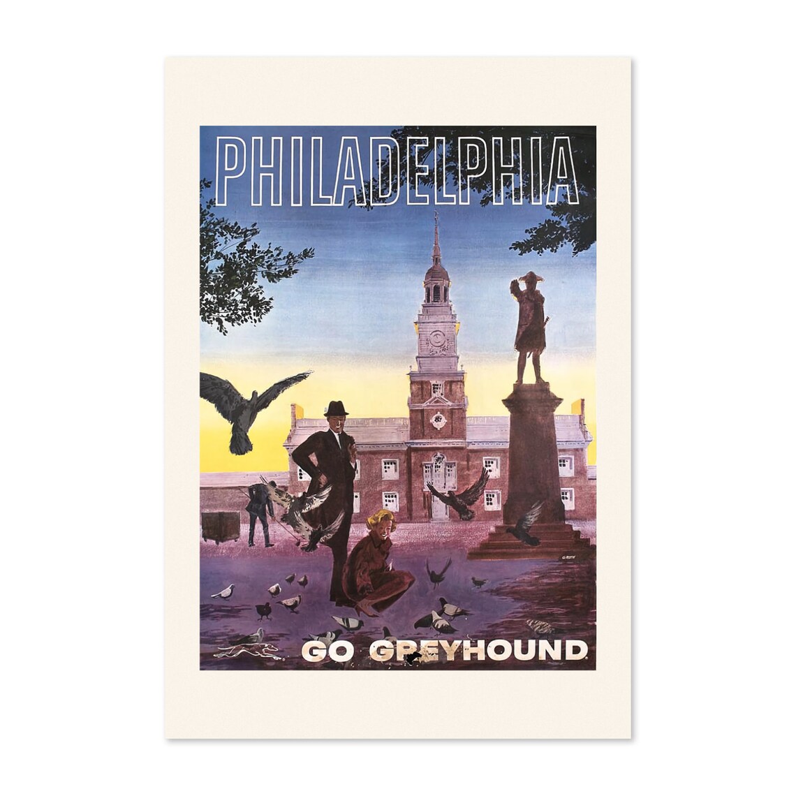 Philadelphia Go Greyhound Vintage Independence Hall Travel Poster