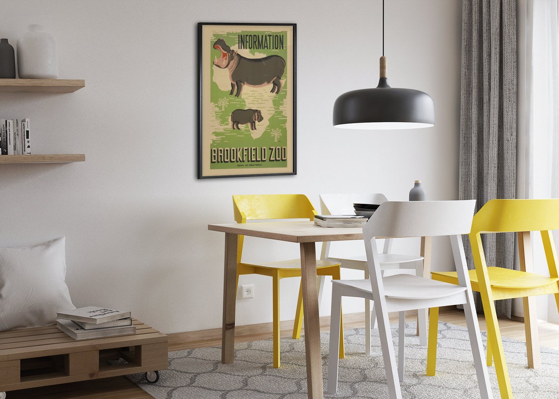 1937 See The Hippo At The Brookfield Chicago Zoo Wpa Federal Art Poster Classic Advertising Art Print For Gifts And Wall Art Dcor - Image 2