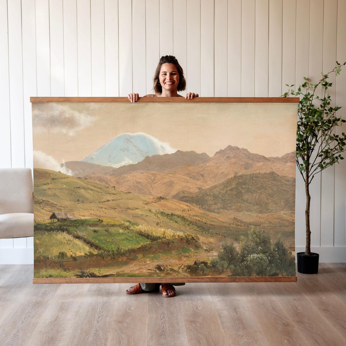 Snow Capped Mountain Valley Vintage Landscape Painting Poster - Image 3