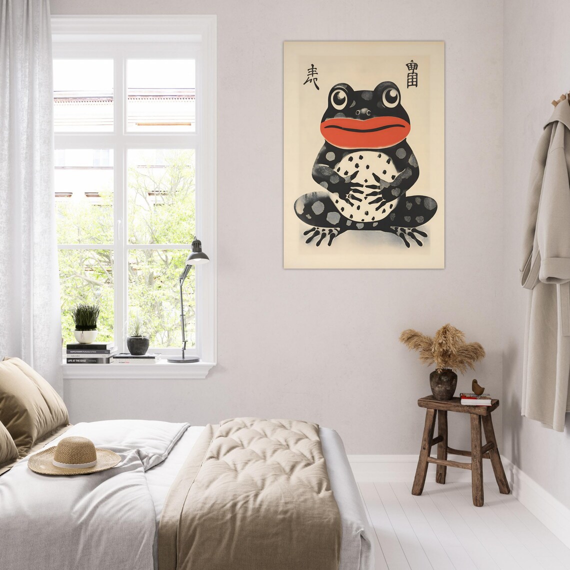Japanese Woodblock Style Frog With Bold Red Lips On Cream Background Poster - Image 5