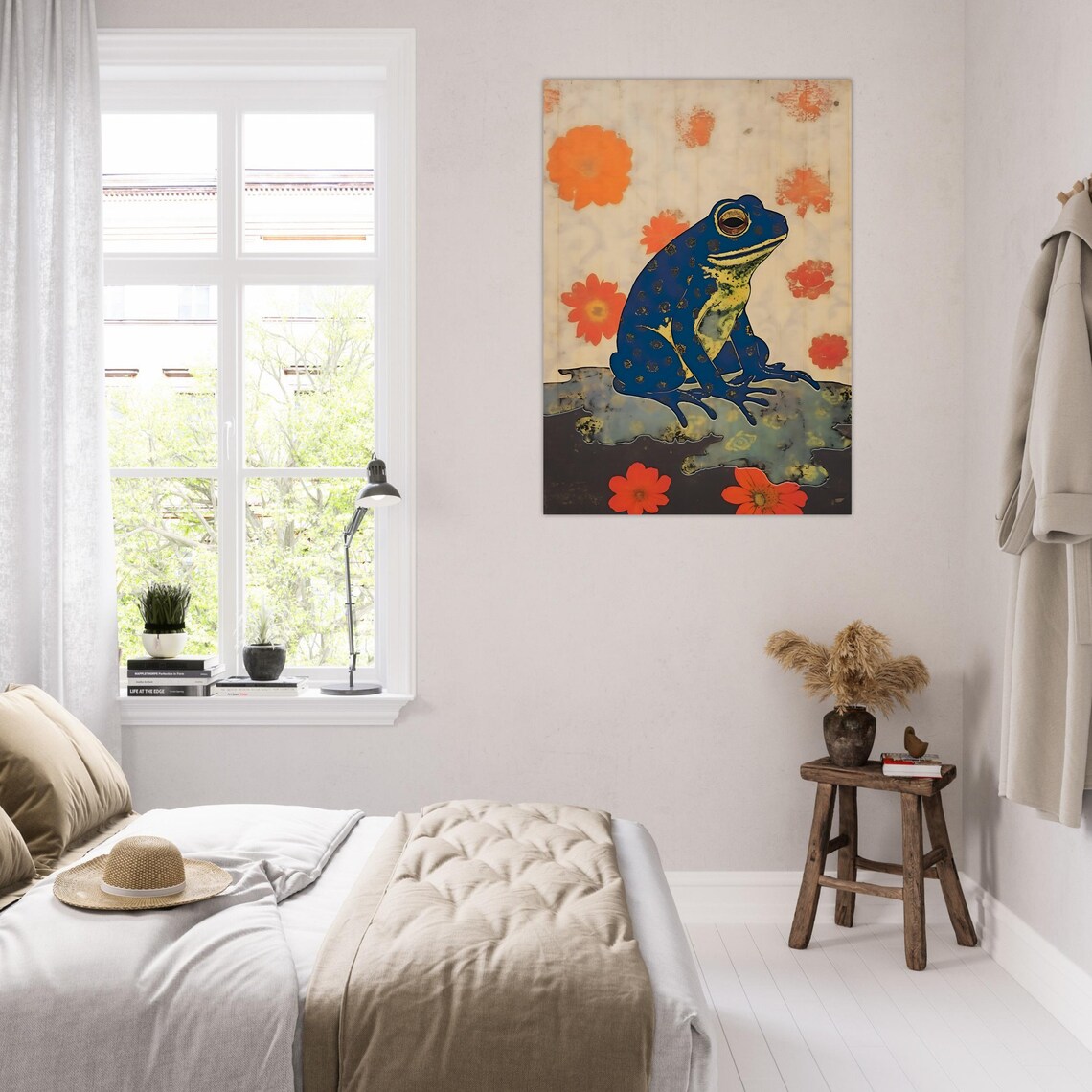 Striking Japanese Style Blue Frog Orange Flowers Vintage Art Poster - Image 6
