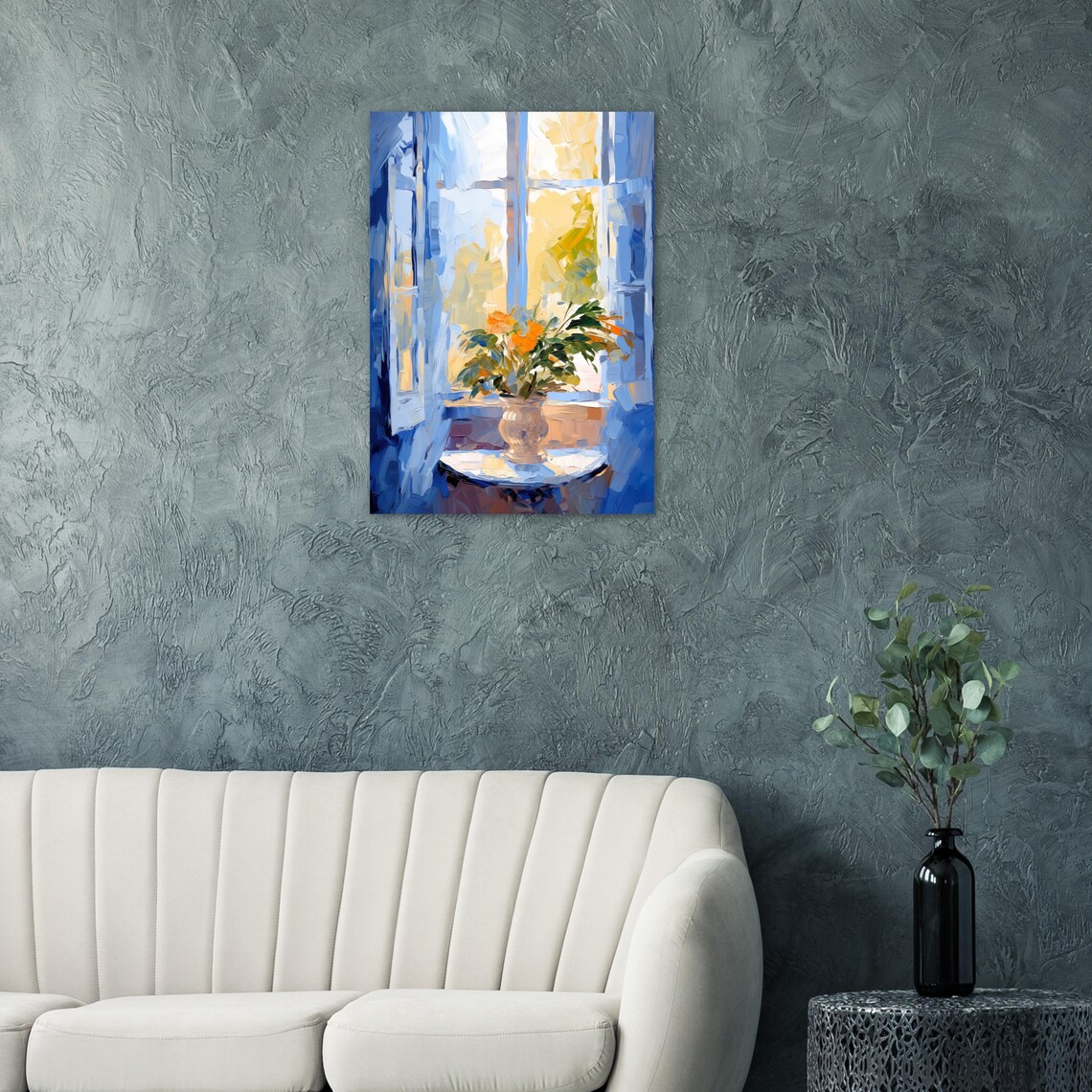 Luminous Impressionist Window View Flower Vase Blue Light Poster - Image 3