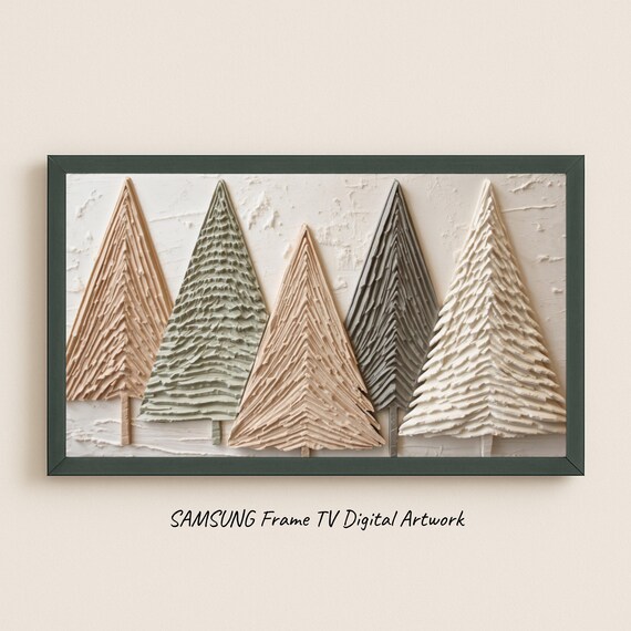 Five Sculpted Pine Trees Textured Impasto Minimalist Art Poster