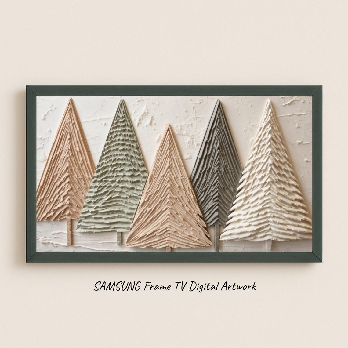 Five Sculpted Pine Trees Textured Impasto Minimalist Art Poster