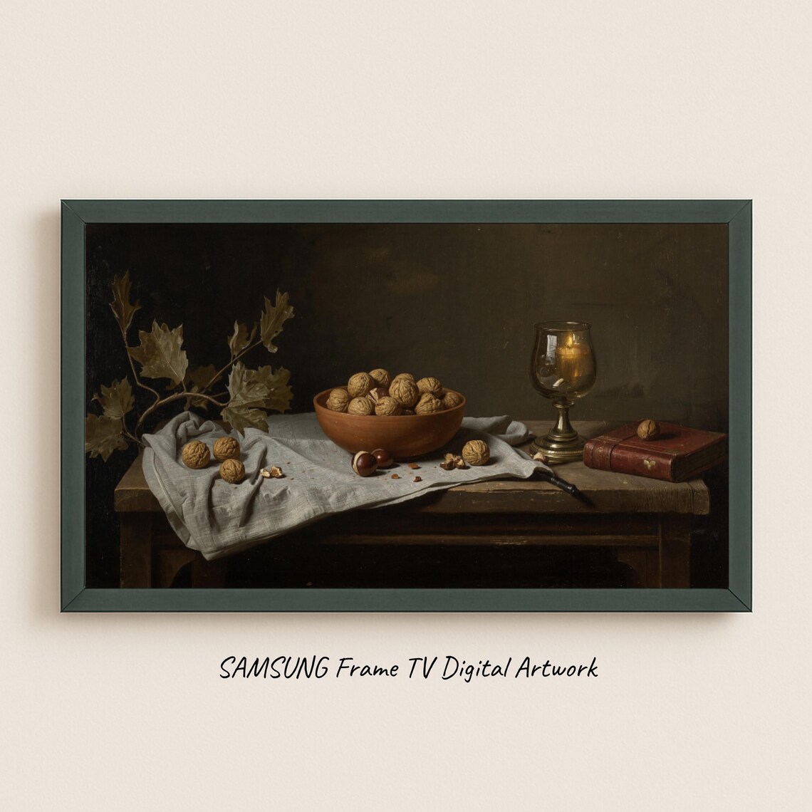Candlelight Still Life Bowl Of Walnuts And Book Oil Painting Print