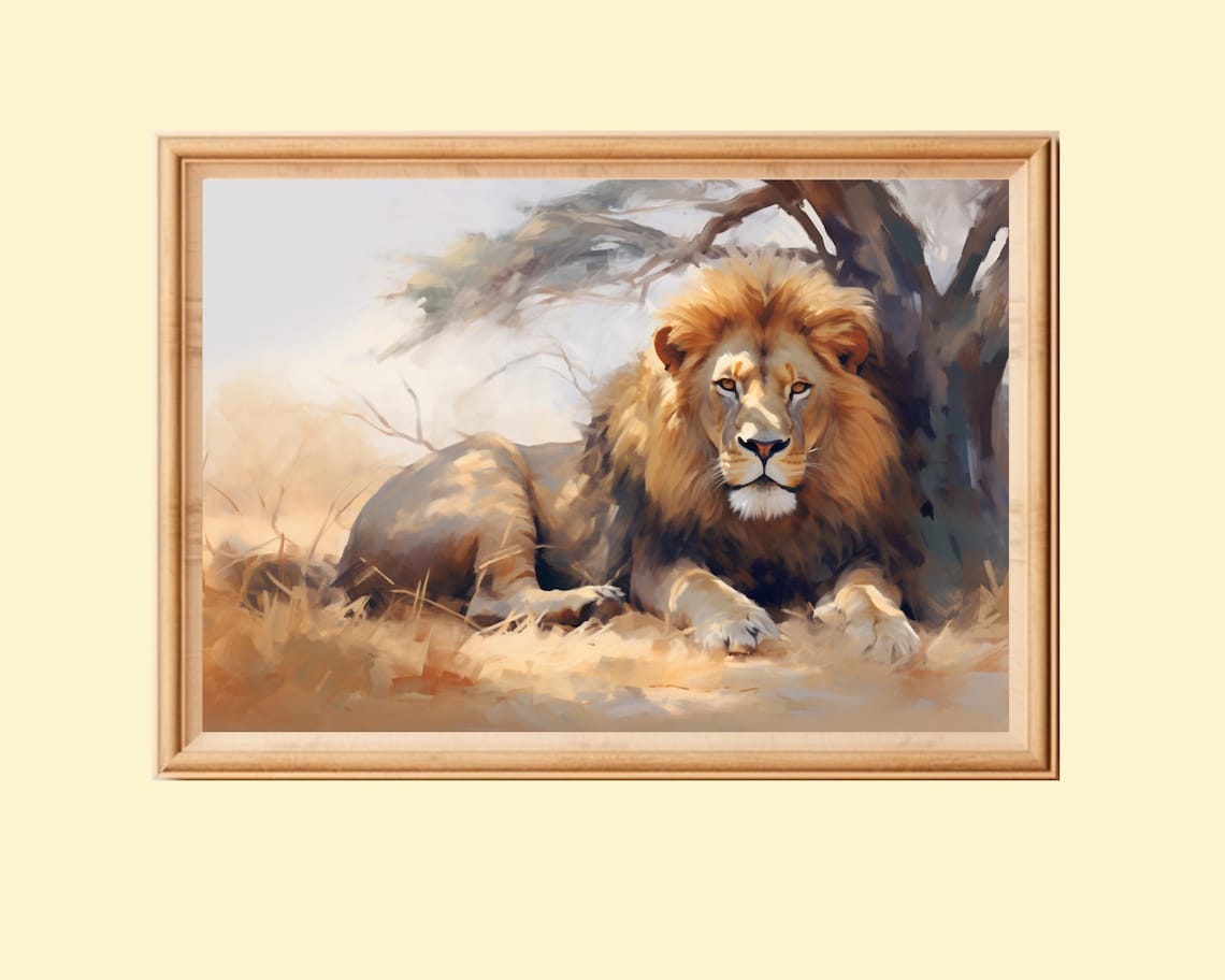 Lion In The Savannah, Safari Animal Portrait