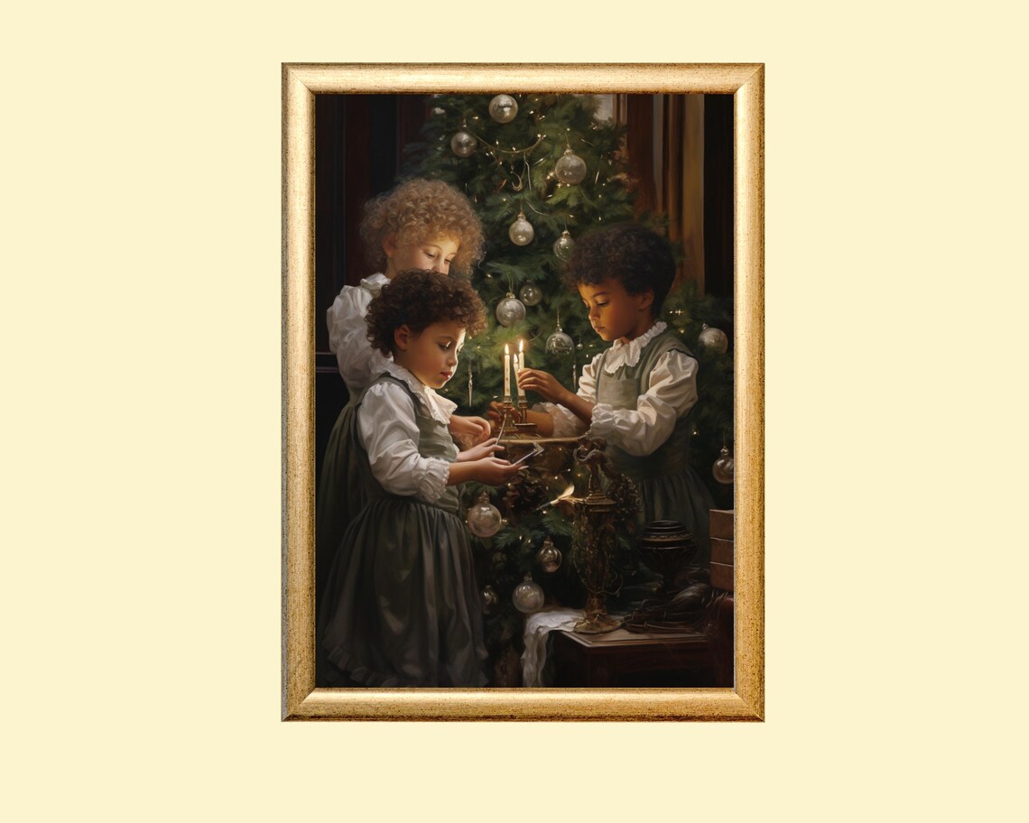 Christmas Tree Painting, Vintage Christmas Art