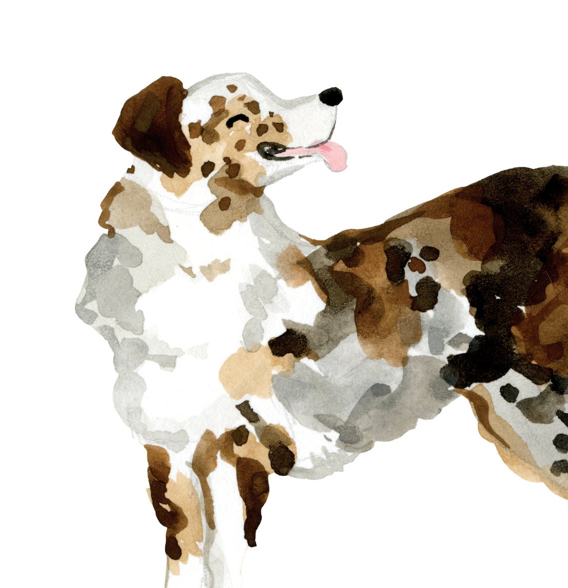 Australian Shepherd Merle Dog Personalized Name Watercolor Pet Poster - Image 3