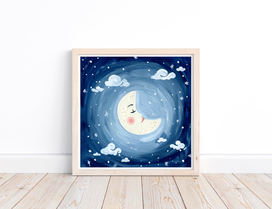 Sleeping Moon Night Sky Nursery Art Print - Image 4