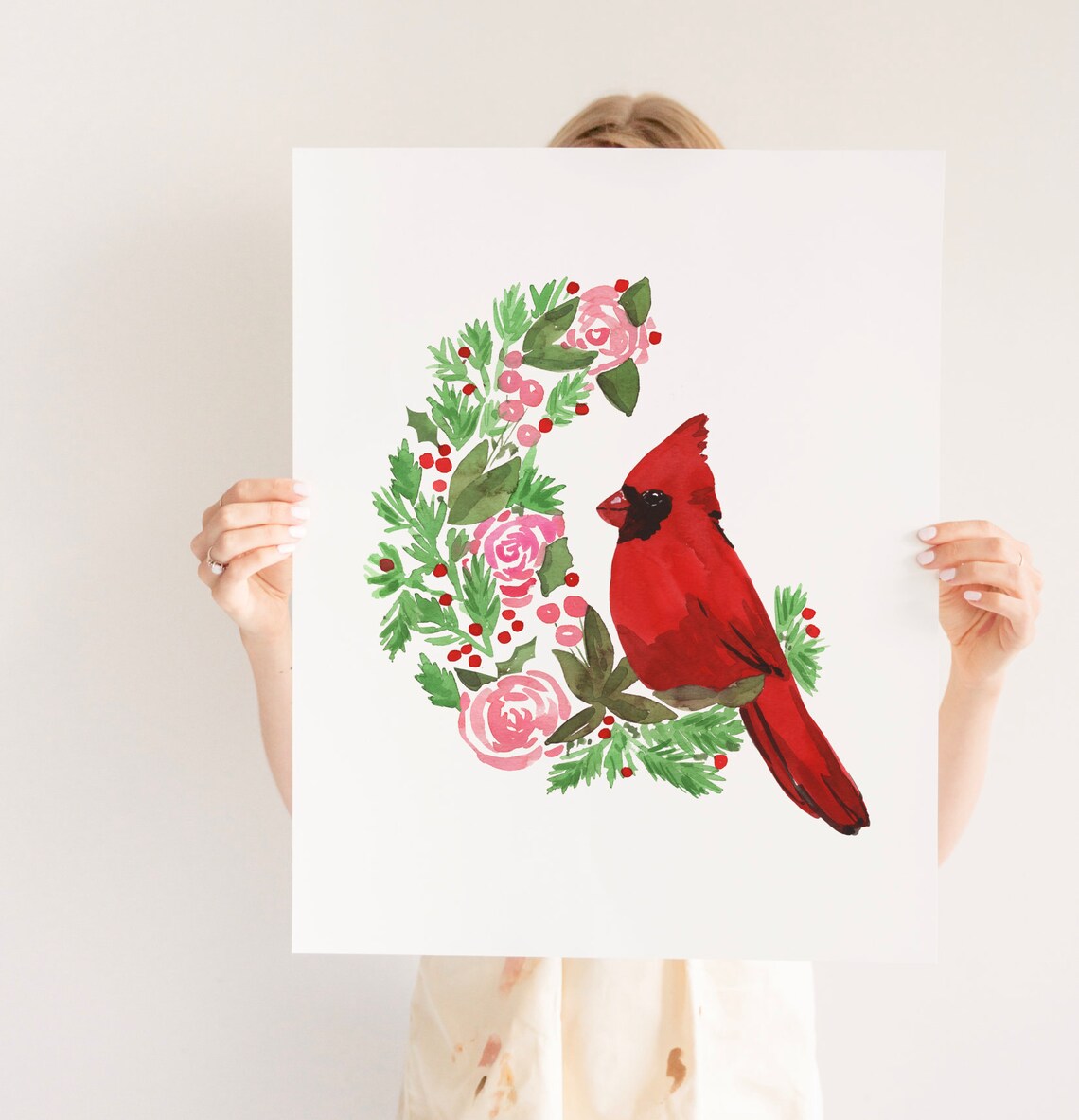 Christmas Cardinal Art Print, Holiday Watercolor Illustration - Image 3