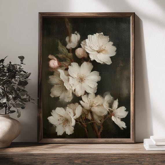 Botanical Wall Art Cherry Blossoms Vintage Style Print