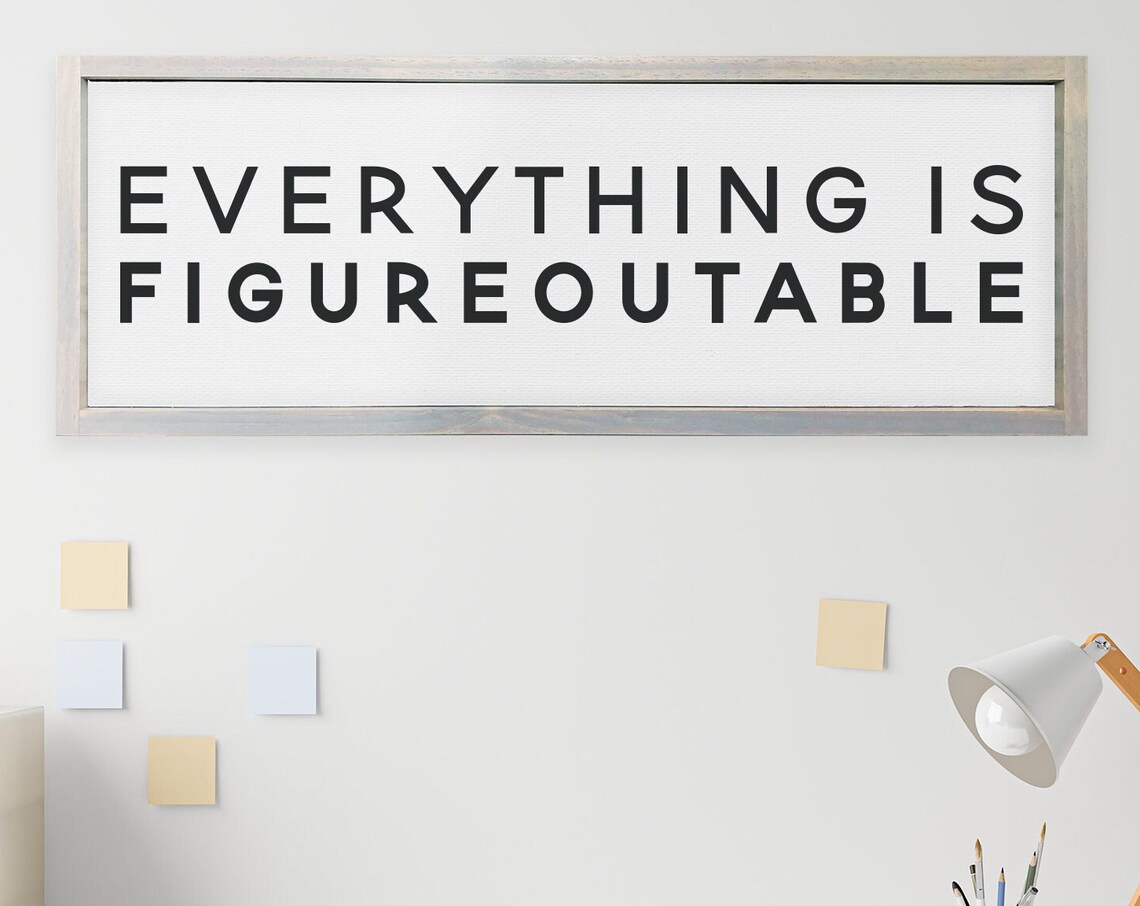 Everything Is Figureoutable Funny Home Decor Framed Wall Decor Background Color Stain Options Office Desk Signs