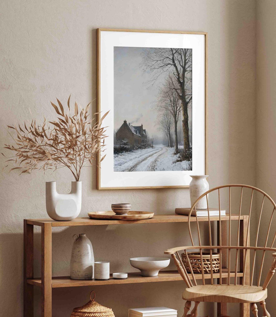 Quiet Winter Lane Brick House Bare Trees Vintage Painting Poster - Image 4