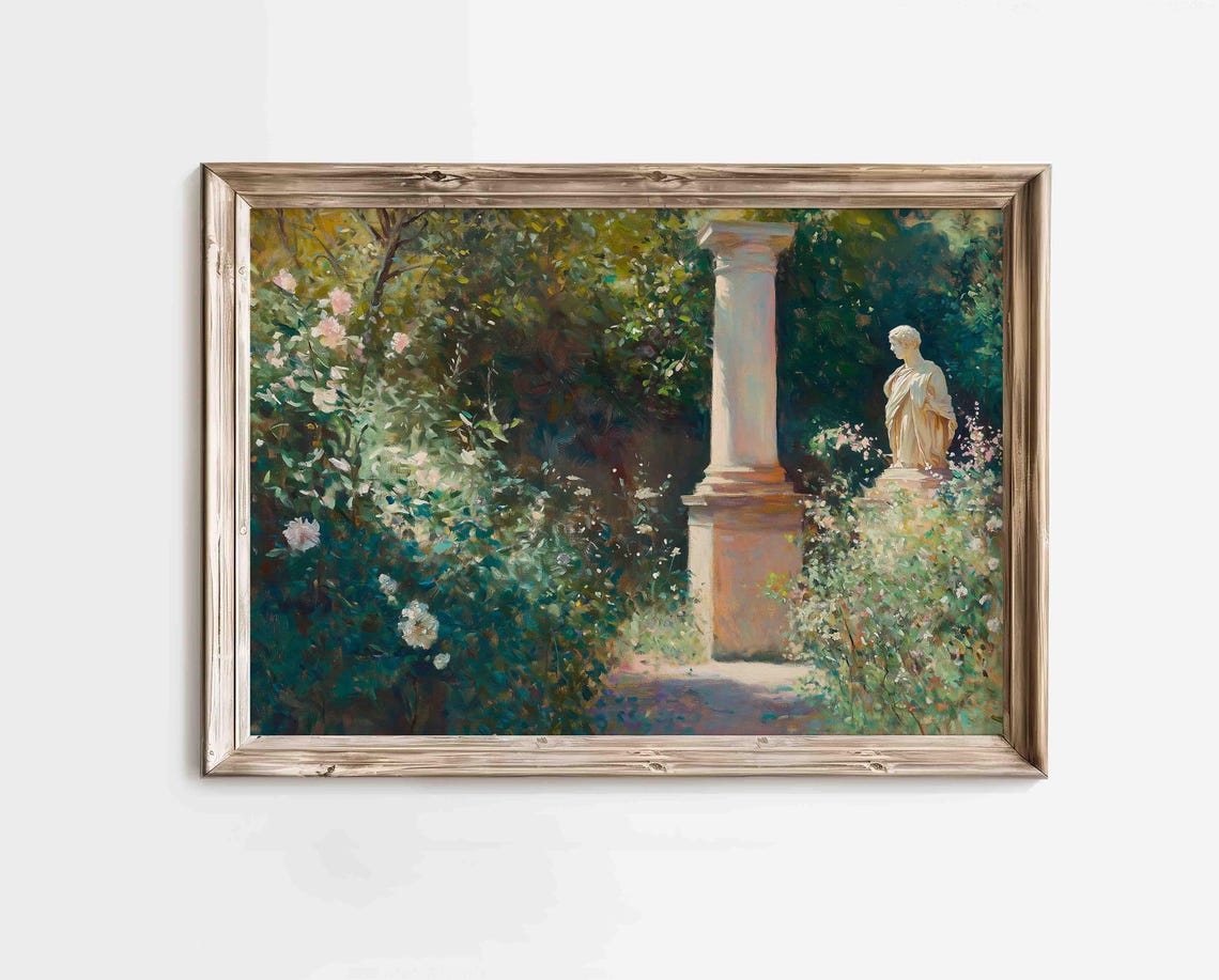 Rose Garden With Classical Column and Statue Impressionist Poster - Image 2