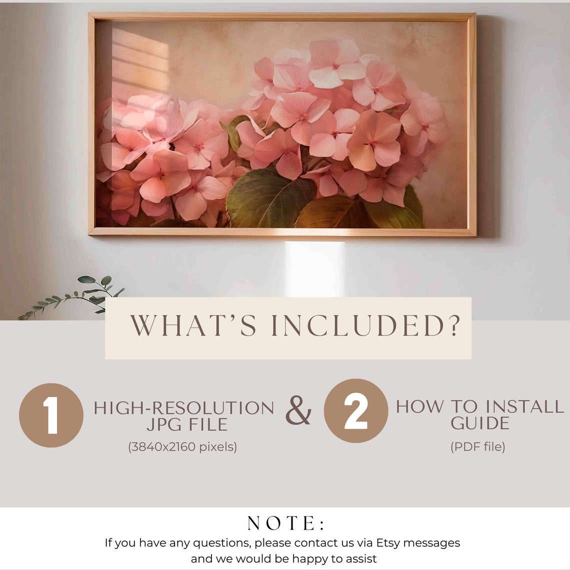 Pink Hydrangea Blossoms Soft Peach Botanical Floral Vintage Art Print - Image 2