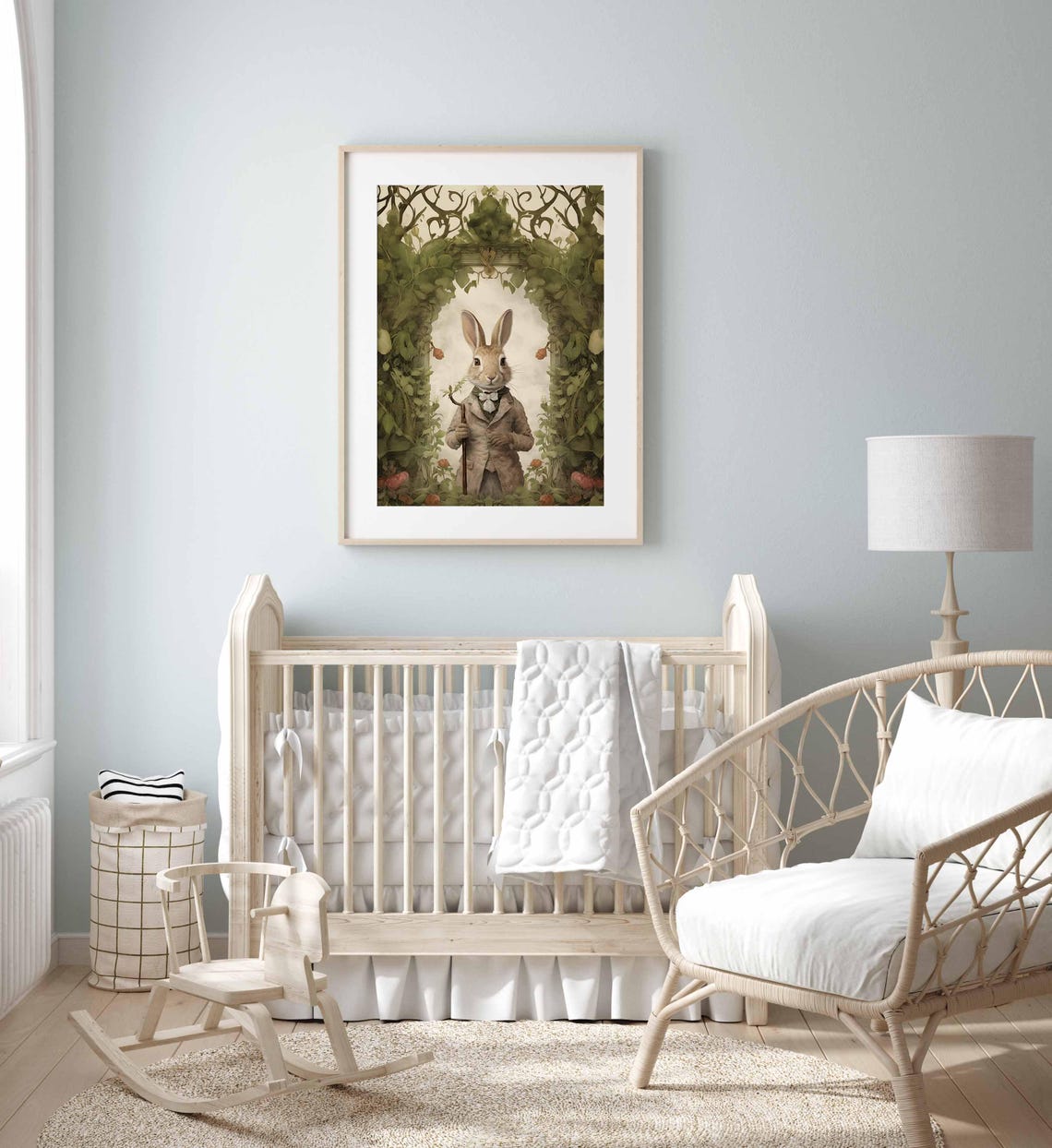 Vintage Dapper Rabbit Walking Cane Ivy Archway Garden Portrait Poster - Image 2
