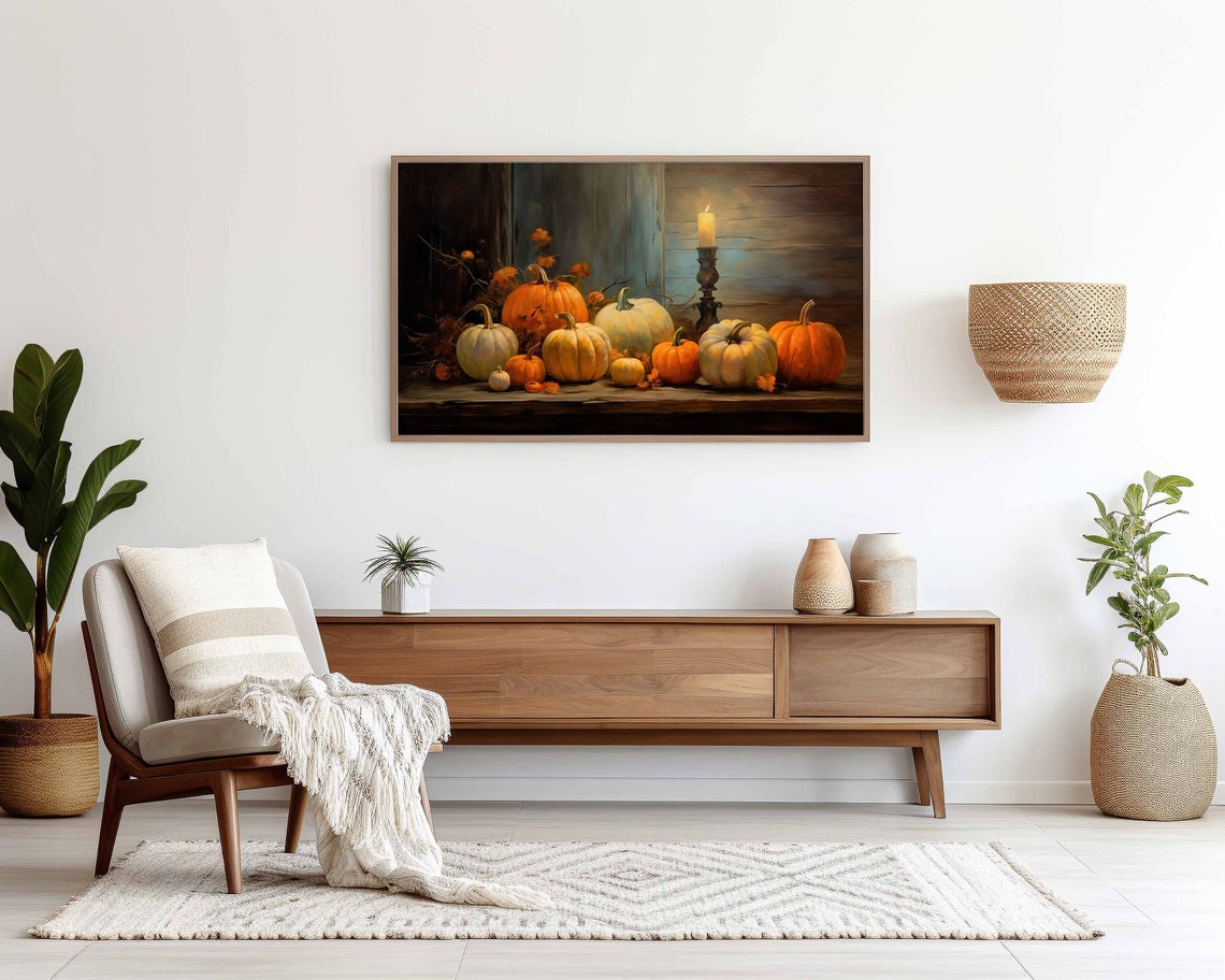 Harvest Pumpkins Candle Glow Moody Autumn Still Life TV Poster - Image 2