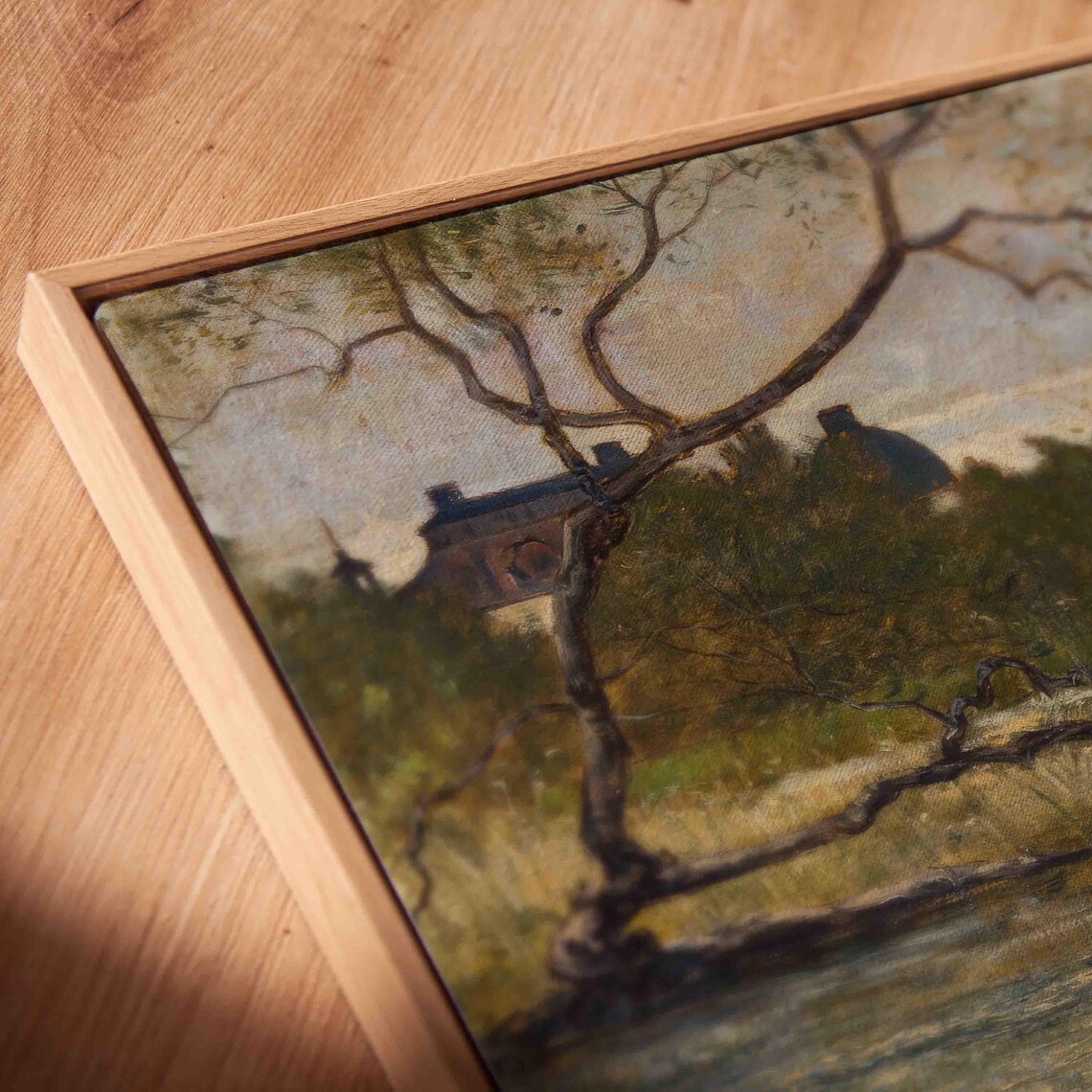 Moody Lakeside Painting Of Gnarled Trees And A Distant Manor Poster - Image 2