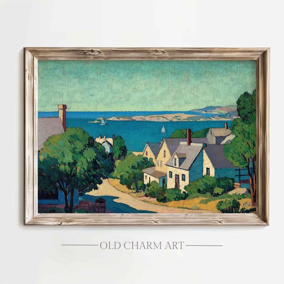 Country Landscape Painting Vintage Landscape Oil Painting Farmhouse Wall Decor Art Cottage Rustic Wall Art Print Wa280