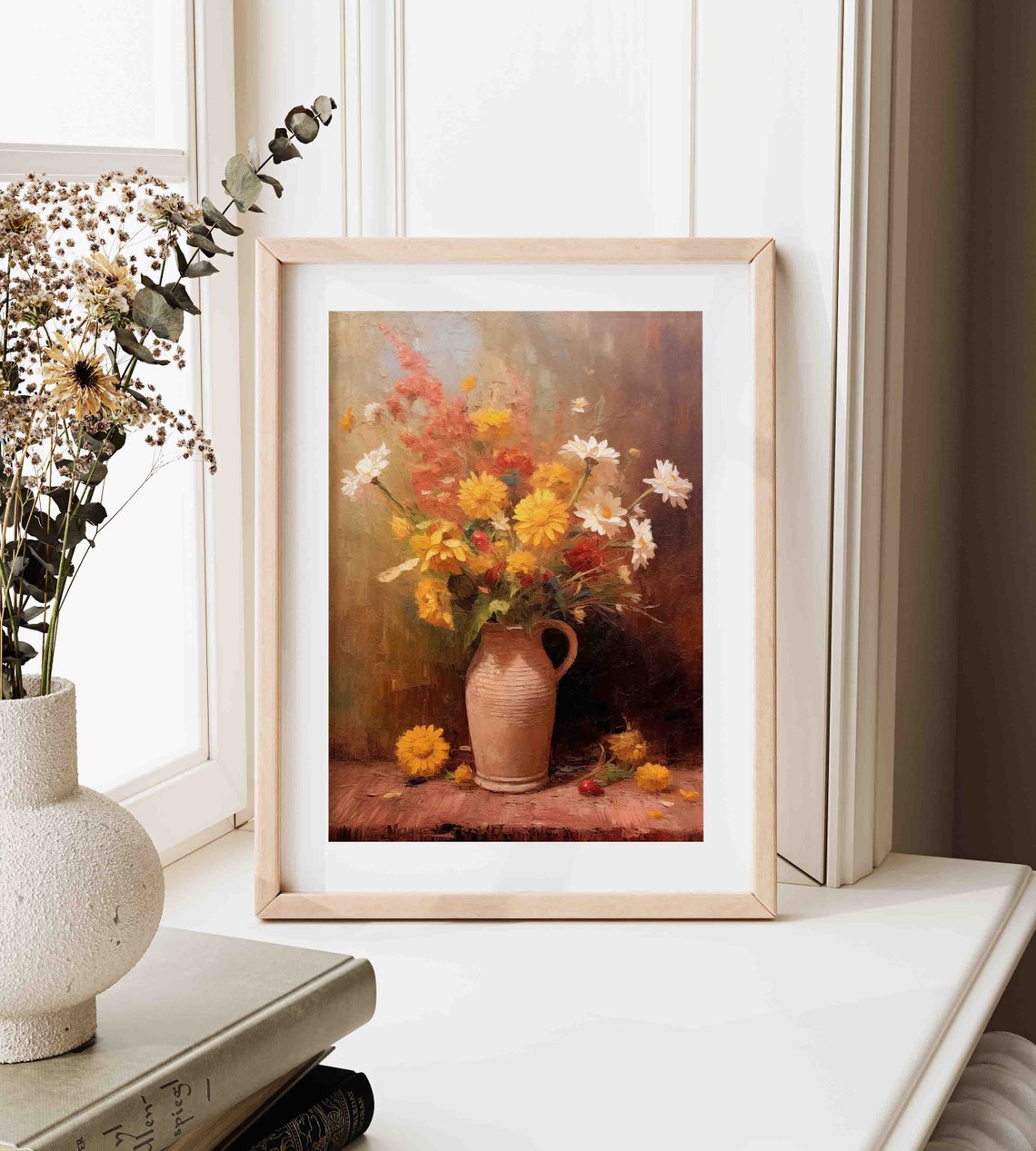 Wildflower Bouquet in a Clay Jug Vintage Floral Still Life Poster - Image 3