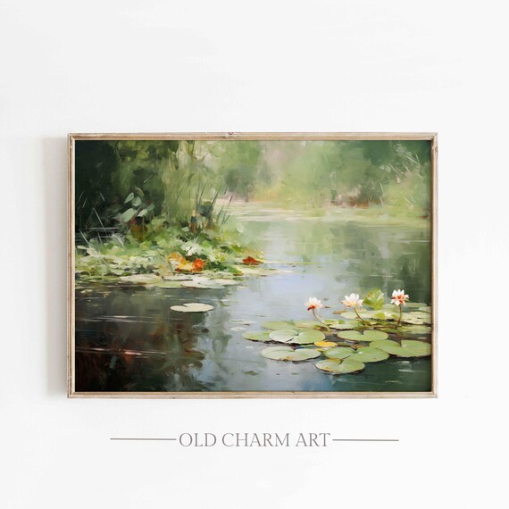 Landscape Wall Art Vintage Landscape Print Rustic Landscape Painting Forest Lake Painting Cottage Art Poster Wa264