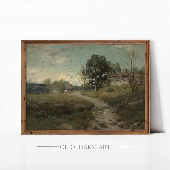 Rustic Landscape Painting Vintage Fall Print Country Scenery Wall Art Farmhouse Fine Art Poster Wa77