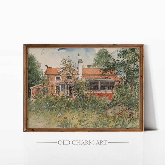 Summer Cottage Print Vintage Country Painting Farmhouse Landscape Wall Art Wa107