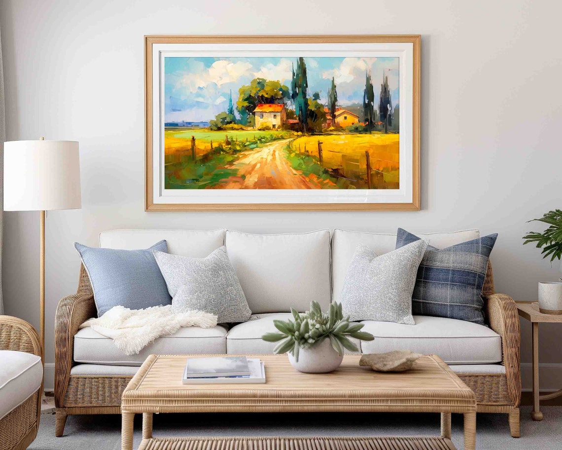 Tuscan Countryside Summer Impressionist Cypress Villa Poster - Image 2