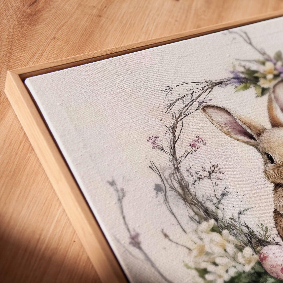Watercolor Bunny Painted Easter Eggs Floral Wreath Fence Wall Art Poster - Image 2