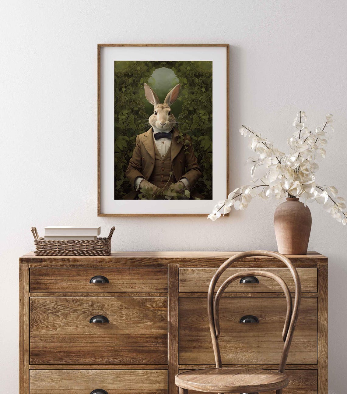 Vintage Gentleman Rabbit Bow Tie Suit Ivory Portrait Wall Art Poster - Image 4