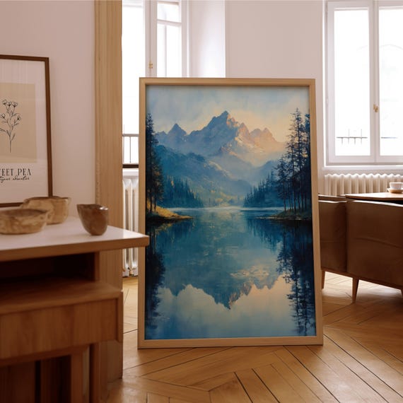 Impressionist Mountain Lake Wall Art Vintage Oil Painting Print Framed Or Unframed Poster Timeless Home Office Dcor