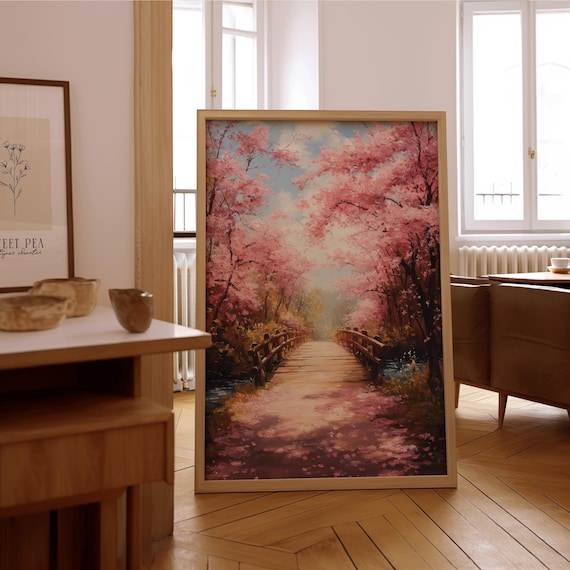 Cherry Blossom Path Pink Sakura Tunnel Spring Oil Painting Print