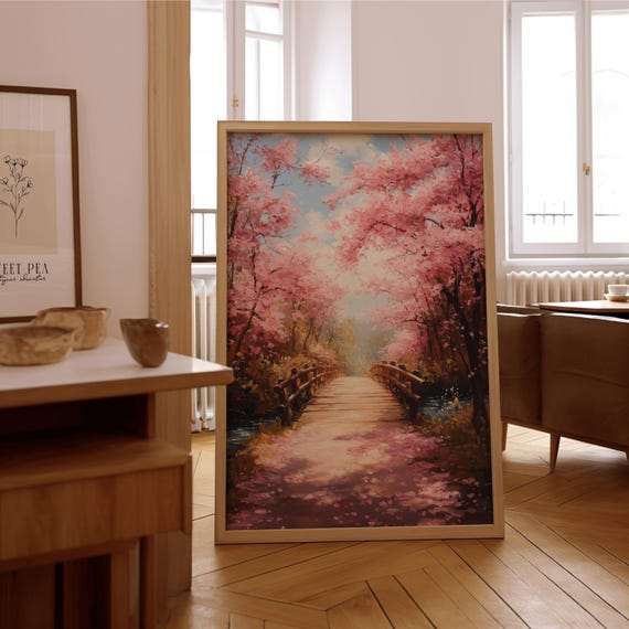 Impressionist Cherry Blossom Bridge Wall Art Vintage Oil Painting Print Framed Or Unframed Poster Timeless Home Office Dcor