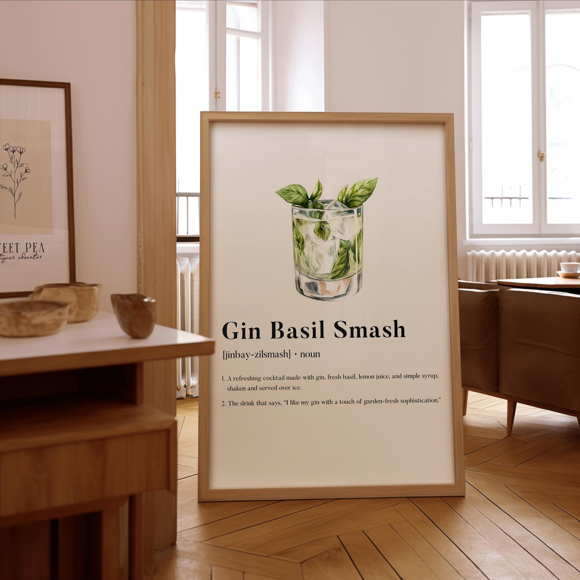 Gin Basil Smash Definition Poster, Gift For Mixologists