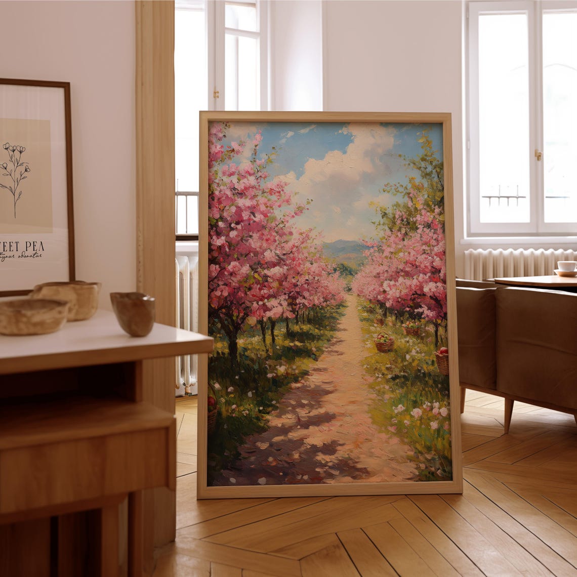 Blossoming Orchard Path Spring Trees Impressionist Painting Poster