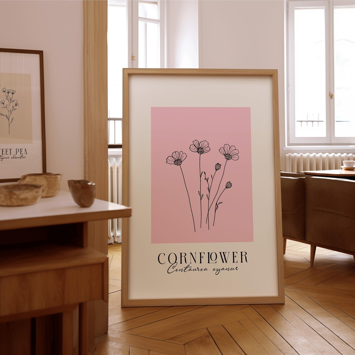 Cornflower Line Art Print, Minimalist Floral Decor