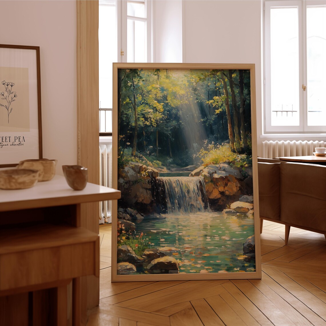 Impressionist Waterfall Vintage Oil Painting Poster