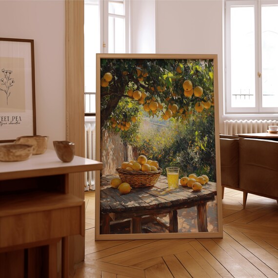 Lemon Grove Harvest Basket Rustic Table Impressionist Art Poster