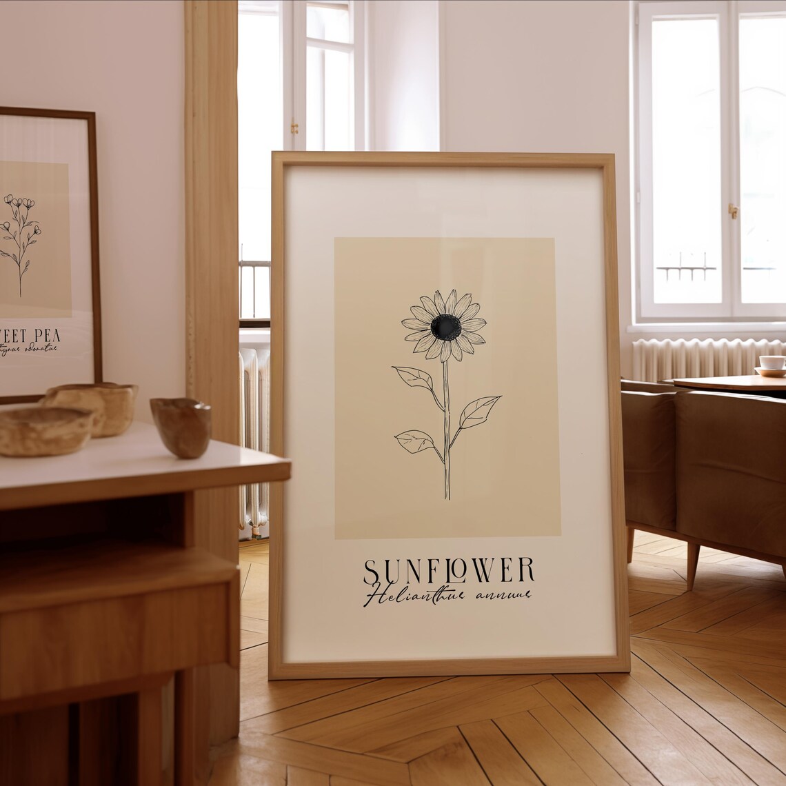 Sunflower Line Art Print, Minimalist Floral Decor