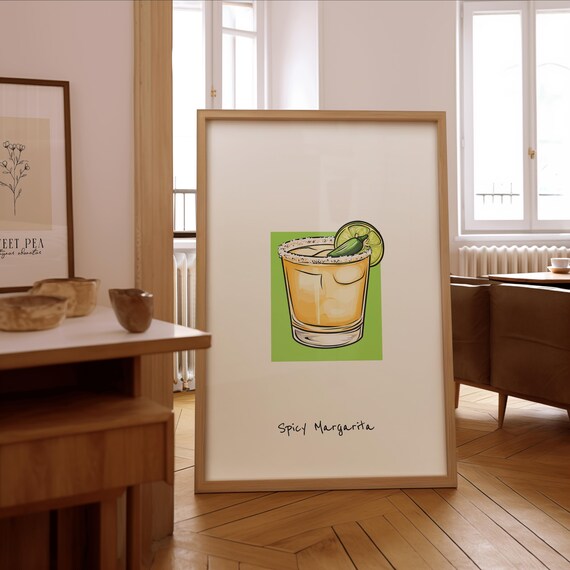Spicy Margarita Illustration Print Stylish Bar Wall Art Framed Or Unframed Poster Gift For Cocktail Enthusiasts
