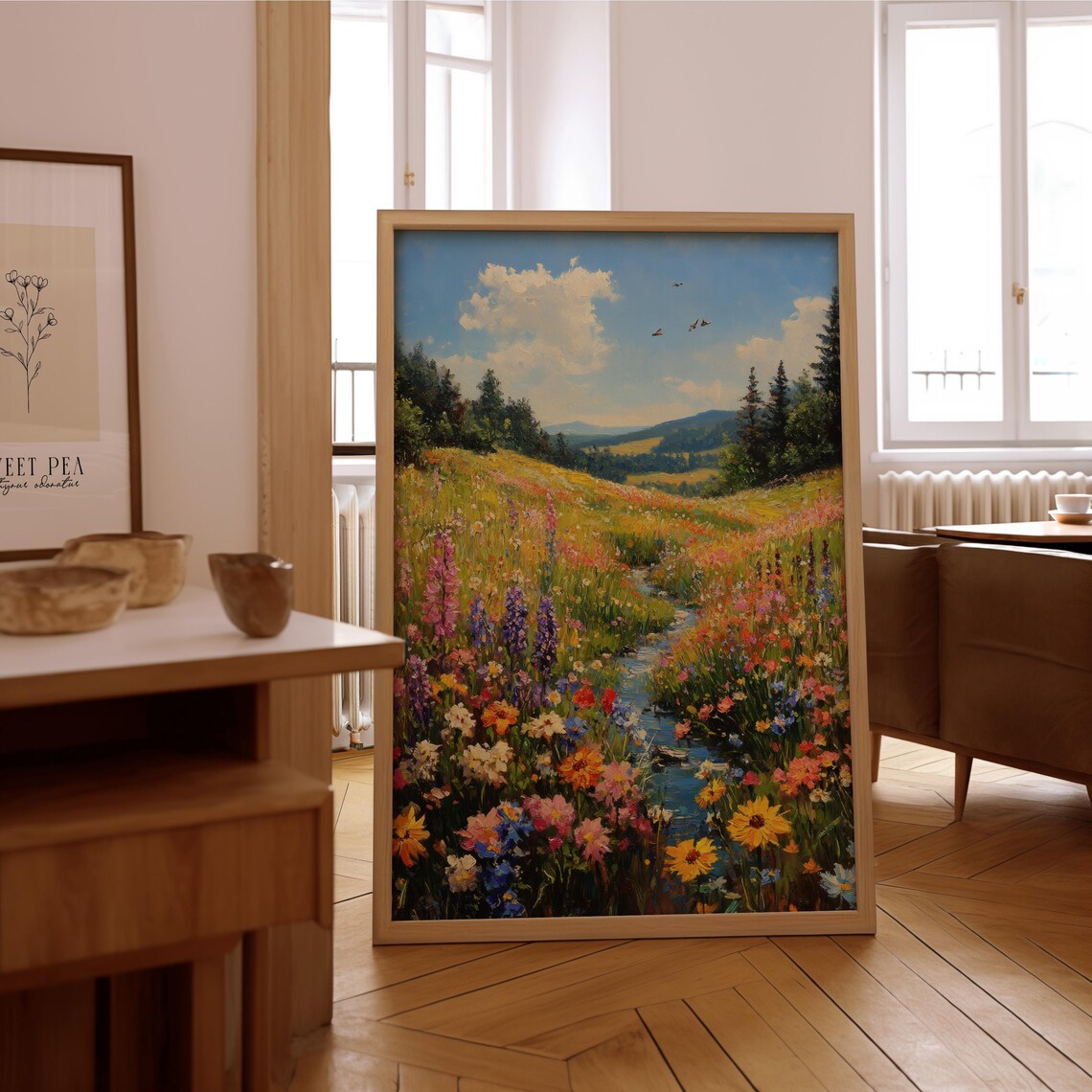 Impressionist Meadow Vintage Oil Painting Poster