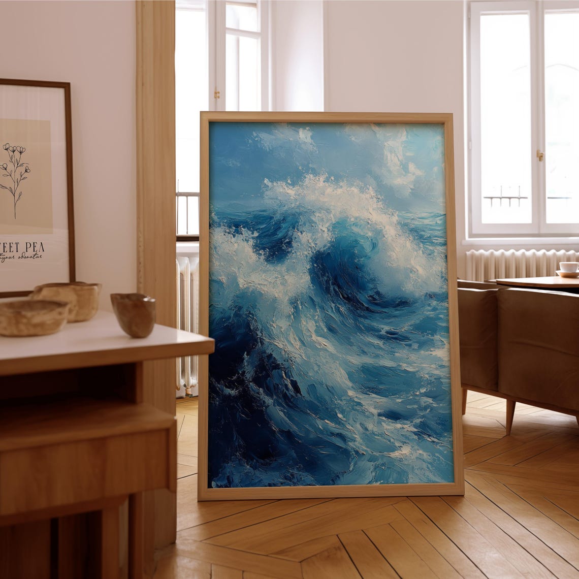 Crashing Ocean Wave Deep Blue Textured Impressionist Seascape Print
