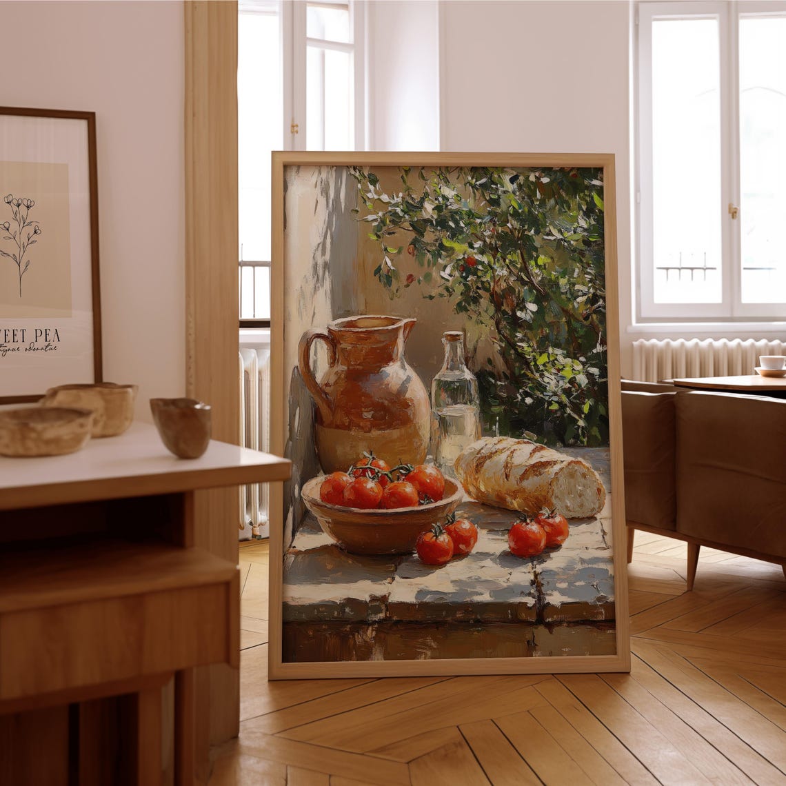 Sunlit Still Life Tomatoes Bread Pitcher Impressionist Painting Print