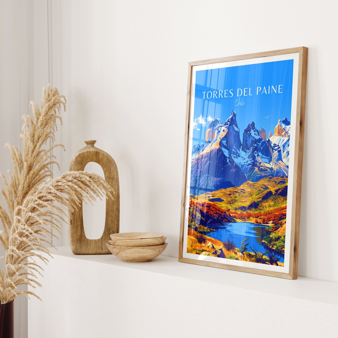 Torres del Paine Chile Cuernos Peaks Lake Alpine Meadow Travel Poster - Image 2