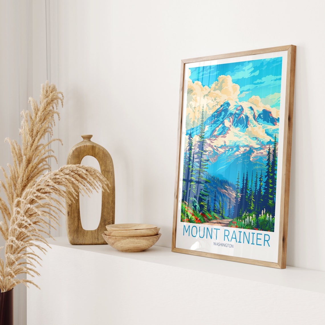 Mount Rainier Washington Snowy Peak Pines Wildflower Meadow Poster - Image 2