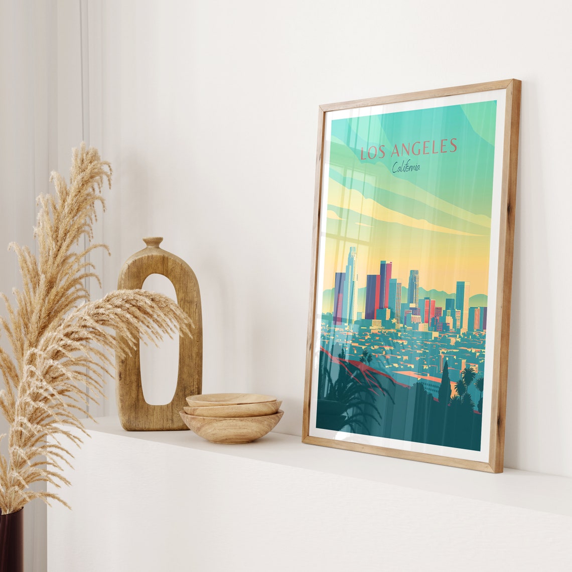 Los Angeles California Retro Downtown Skyline Golden Dusk Poster - Image 2